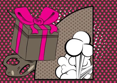Cartoon Gift Box, comic book Holiday surprise. Retro vector comics pop art .. Stock-Illustration