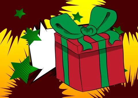 Cartoon Gift Box, comic book Holiday surprise. Retro vector comics pop art .. Stockillustratie