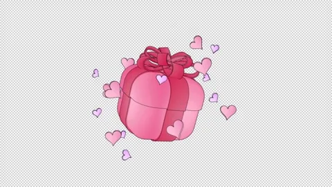 Cartoon gift box with hearts on alpha Stock Footage 316155352