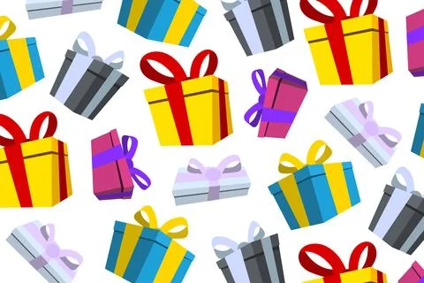 Cartoon gift box pattern on white background. Gifts illustration for holiday 스톡 일러스트