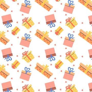 Cartoon gift box seamless pattern with hearts 스톡 일러스트