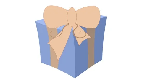 Cartoon gift box in soft blue and beige jumps up as a large bow animates on top. Stock Footage 322508269