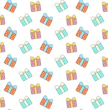 Cartoon gift boxes pattern on white background 스톡 일러스트