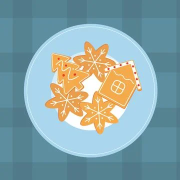 Cartoon ginger bread on the blue plate Stock Illustration