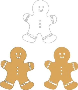 Cartoon gingerbread man. Vector illustration in color and black and white 스톡 일러스트