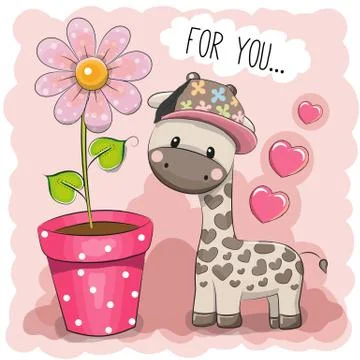 Cartoon Giraffe with a flower Stock Illustration