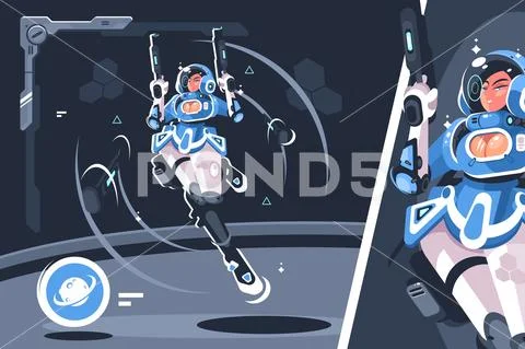 Cartoon girl with blaster gun Stock Illustration