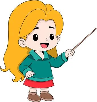 Cartoon Girl Character Explaining with Pointer Stick for Educational and Pr.. Illustrazione stock