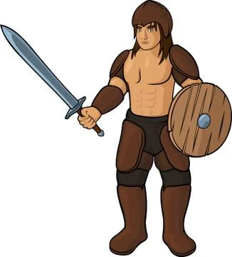 Cartoon gladiator on white background Stock Illustration
