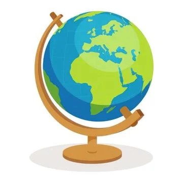 Cartoon globe model showing continents and oceans Stock Illustration