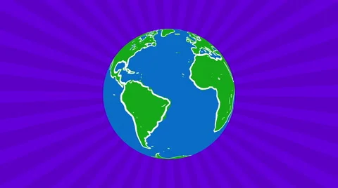Cartoon Globe Over Purple Sunrays LOOP Stock Footage 49482117