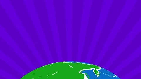 Cartoon Globe Push Back Over Purple Sunrays LOOP Stock Footage 49481721