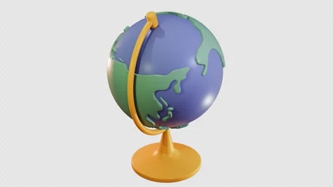 Cartoon globe spinning over a transparent background. Seamless. 3D render. Stock Footage 304634220