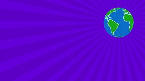 Cartoon Globe Upper Right Over Purple Sunrays LOOP Stock Footage 49480640