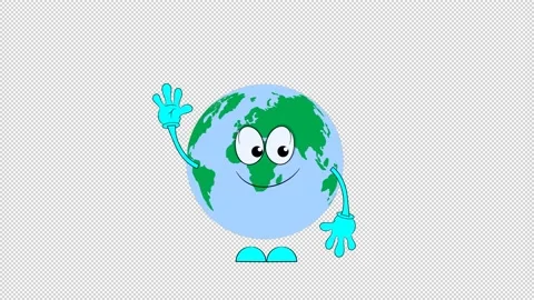 A cartoon globe waves its hand. Greetings from the globe. Without background Stock Footage 162751608