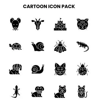 Cartoon Glyph Vector Icons Pack Stock Illustration