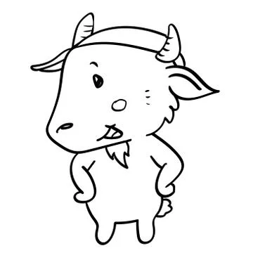 Cartoon goat standing-Vector hand drawn Stock Illustration