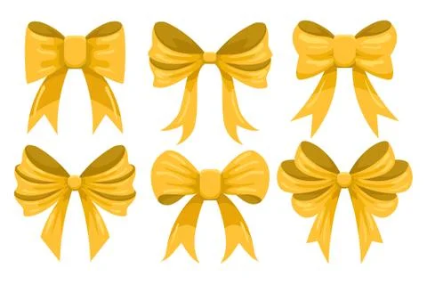 Cartoon Gold Bow Set. Vector illustration. Stock Illustration
