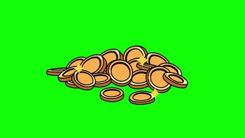 Cartoon Gold Coins stack on green screen animation (Chroma key) Stock Footage 312945790
