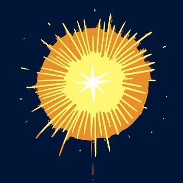 Cartoon gold explosion on a blue background. Fireworks concept. Stock vecto.. 库存插图