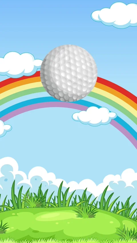 Cartoon Golf Ball Bouncing on Green Grass Under a Rainbow Stock Footage 341308577