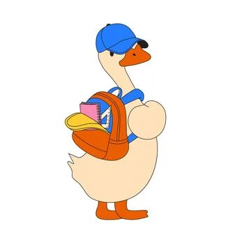 Cartoon Goose with Backpack Stock Illustration