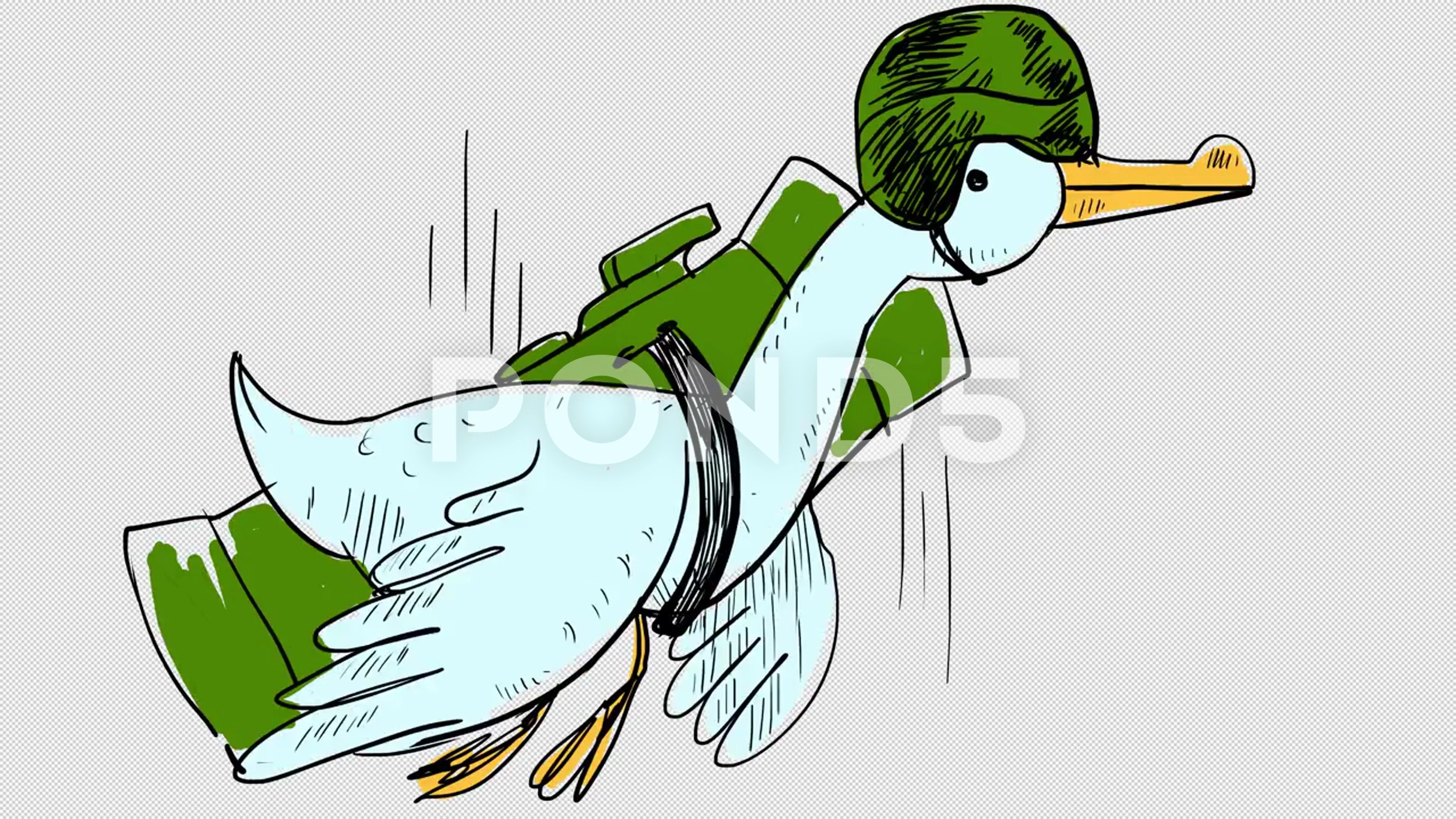 A cartoon goose flies with a helmet and ... | Stock Video | Pond5