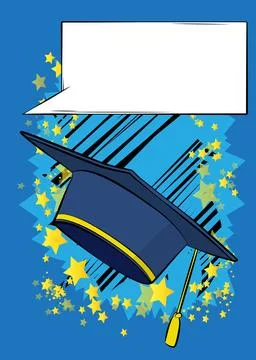 Cartoon Graduation Cap with blank speech bubble, comic book education backg.. Stock Illustration