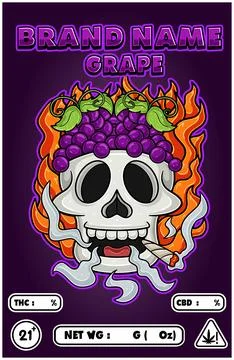 Cartoon Grape Fruit on Skull Head Smoking And Burning Fire Backgrounds. For.. Stock Illustration
