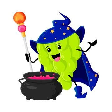 Cartoon grapes fruit wizard or magician character Stock-Illustration