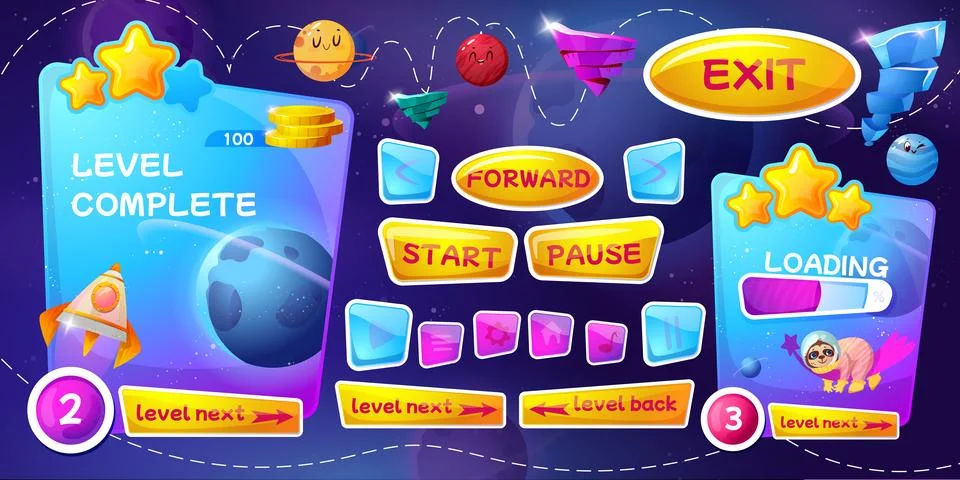 Cartoon graphic user interface for space game Stock Illustration