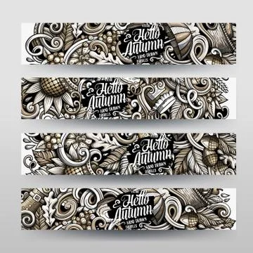 Cartoon graphics vector hand drawn doodles Autumn season 2 banners イラスト素材