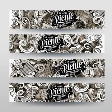 Cartoon graphics vector picnic doodle vertical banners イラスト素材