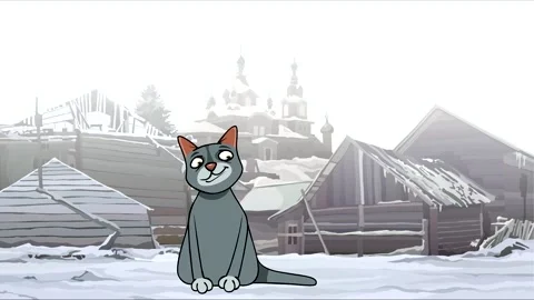 Cartoon gray cat yelling in the winter village 動画素材 225280708