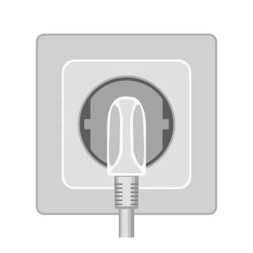 Cartoon gray plug in electric socket Stock Illustration