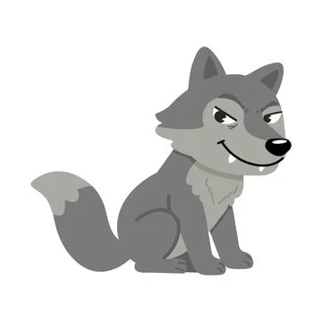 Cartoon Gray Wolf Character with Sly Smirking Expression Ilustração Stock