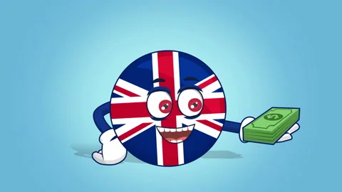 Cartoon Great Britain United Kingdom Money in Hand with Face Animation Stock Footage