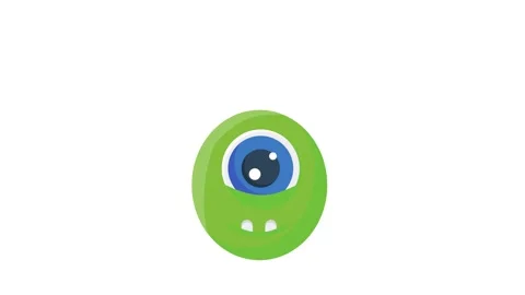 Cartoon green alien with two large eyes, smiling and standing against a sim.. Stock Footage 332453725