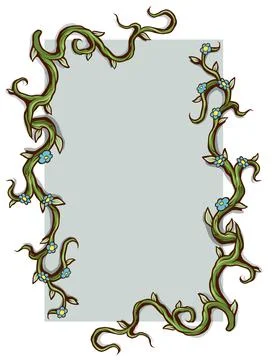 Cartoon green border frame branch with flowers Stock Illustration