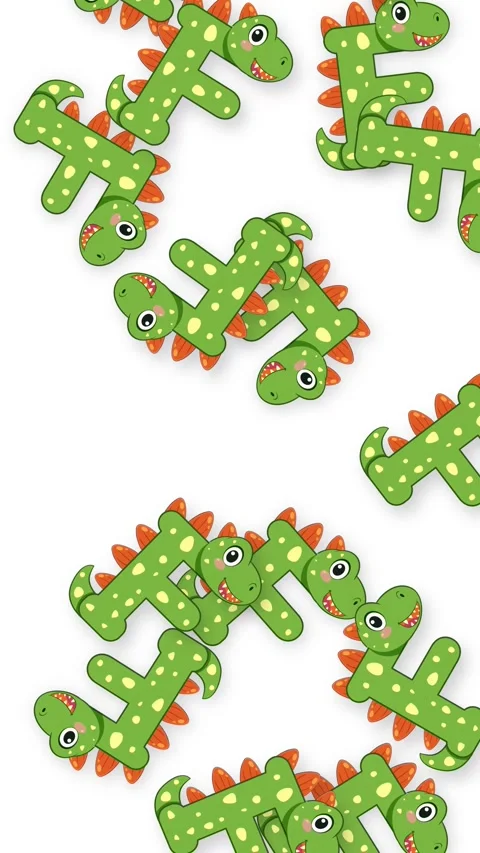 Cartoon Green Dinosaur Characters Falling Down Against White Background Stock Footage 342314088