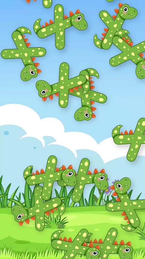 Cartoon Green Dinosaur Characters Falling Against a Sunny Blue Sky Background Video stock 345317094