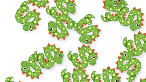 Cartoon Green Dinosaur Objects Falling Against a Plain White Background Stock Footage 342218788