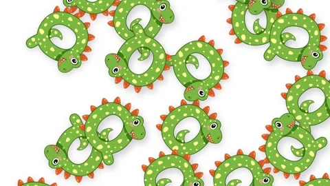 Cartoon Green Dinosaur Rings Falling on a White Background Stock Footage 341906949