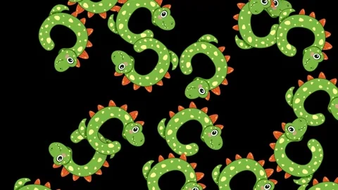 Cartoon Green Dinosaurs Falling Down Against a Black Background Stock Footage 342780248