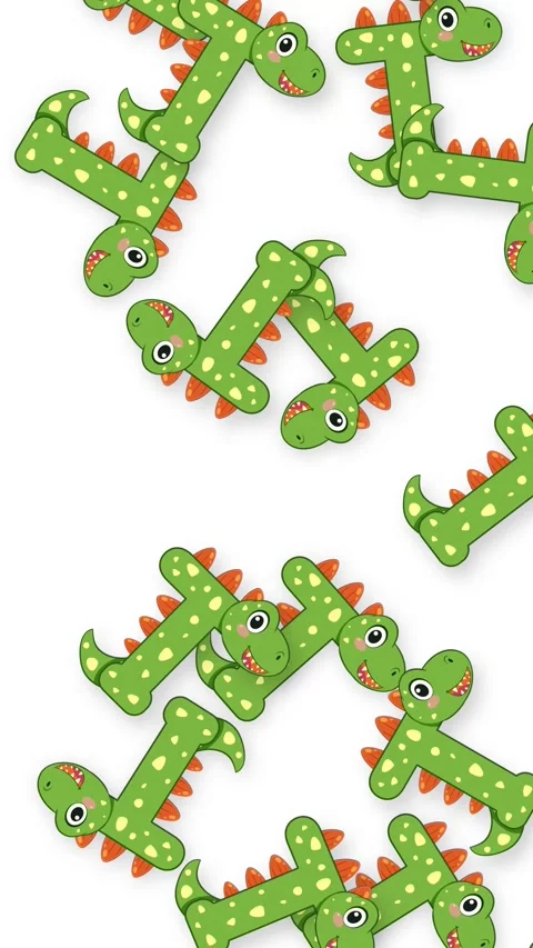 Cartoon Green Dinosaurs Falling Down Against a White Background Stock Footage 343471926
