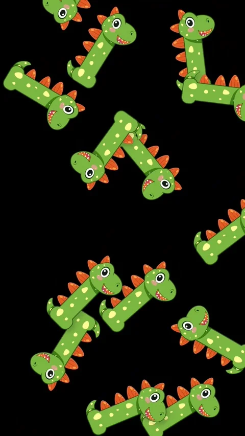 Cartoon Green Dinosaurs Falling Downward on Black Background Stock Footage 345311263