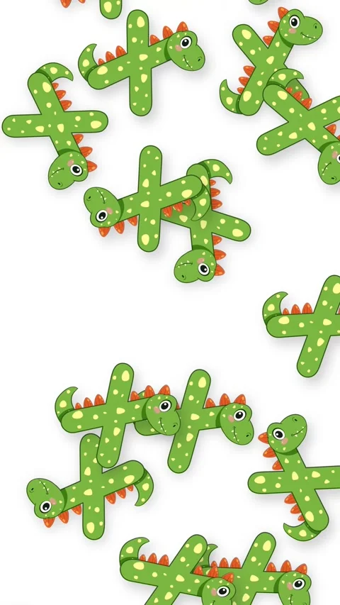 Cartoon Green Dinosaurs Falling Downwards on a White Background Stock Footage 344714704
