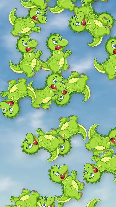 Cartoon Green Dinosaurs Falling Through Blue Sky with Clouds Stock Footage 344832102