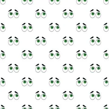 Cartoon green eyes pattern looking up on white background Stock Illustration