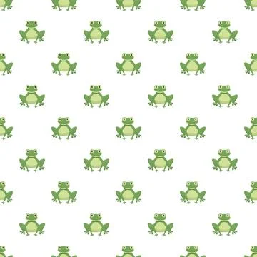 Cartoon green frogs seamless pattern on white background Stock Illustration